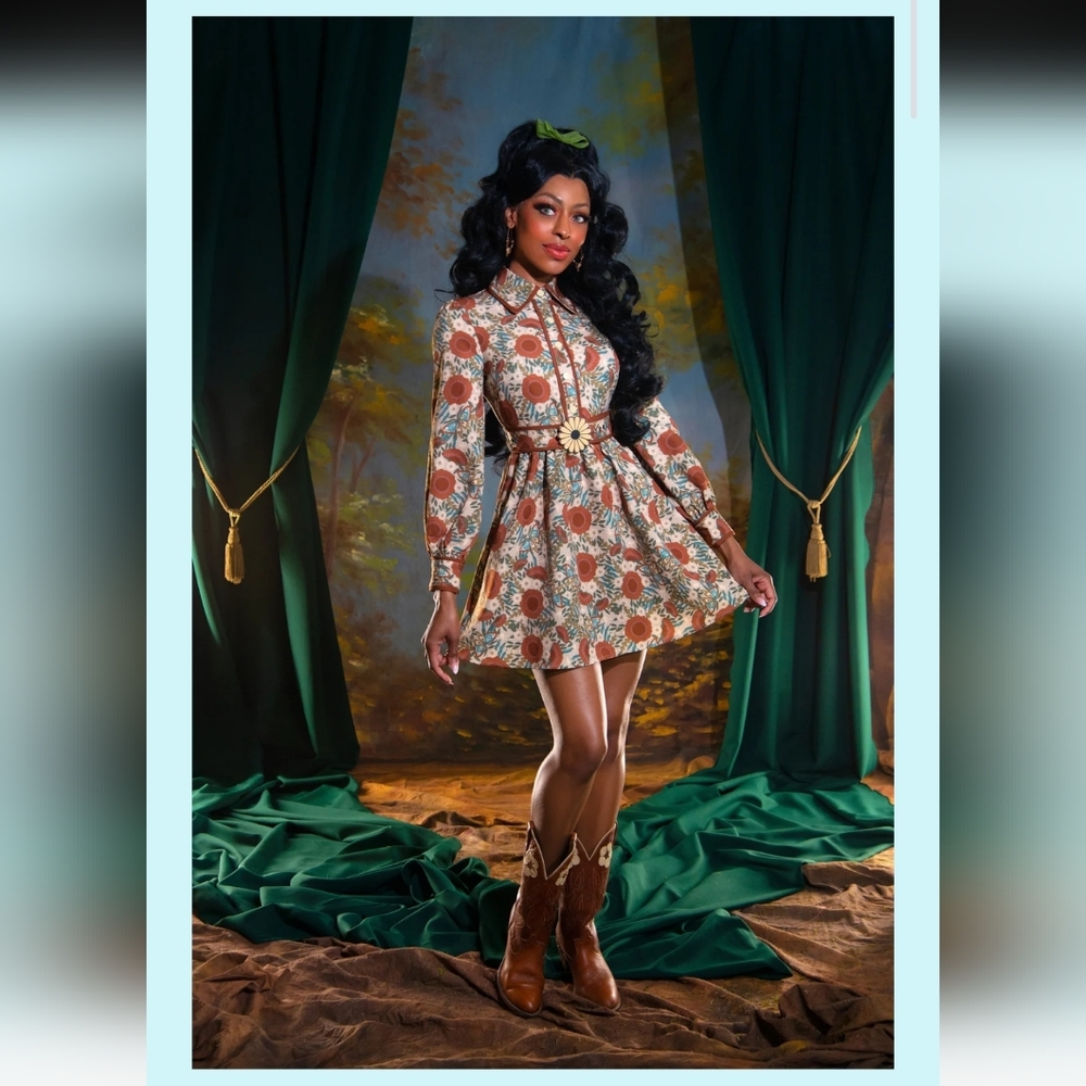 Katakomb Floral Long-Sleeve Collared Dress